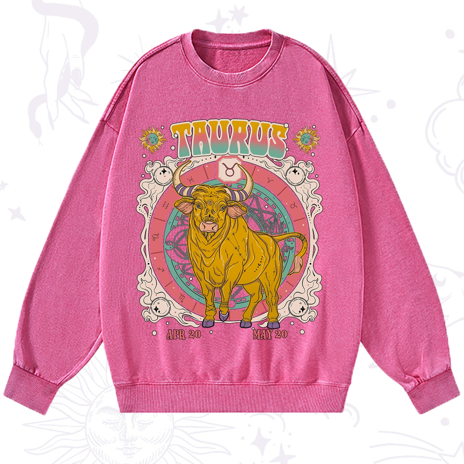 Purplehecate Taurus Cosmic Zodiac  Washed Sweatshirt