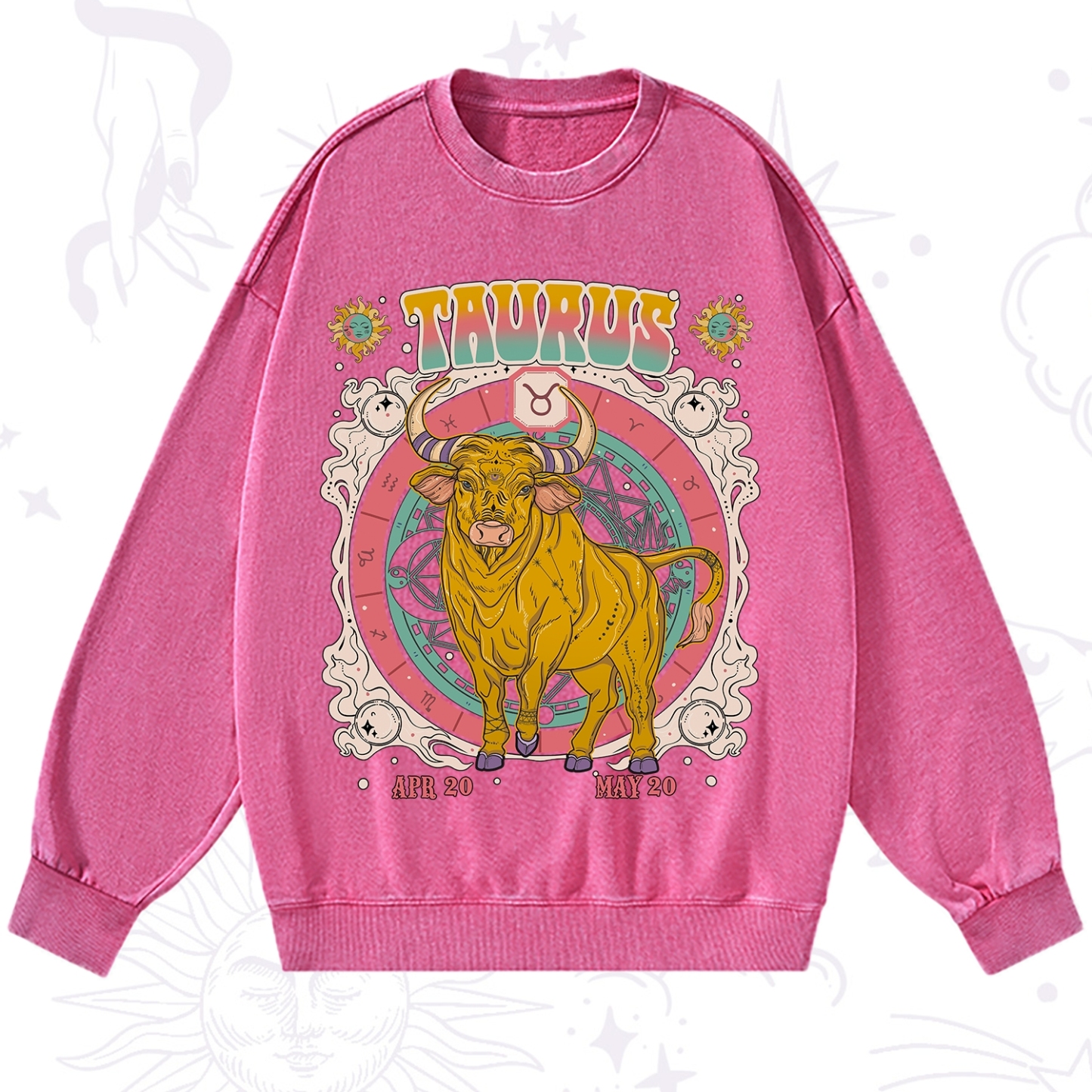 Purplehecate Taurus Cosmic Zodiac  Washed Sweatshirt
