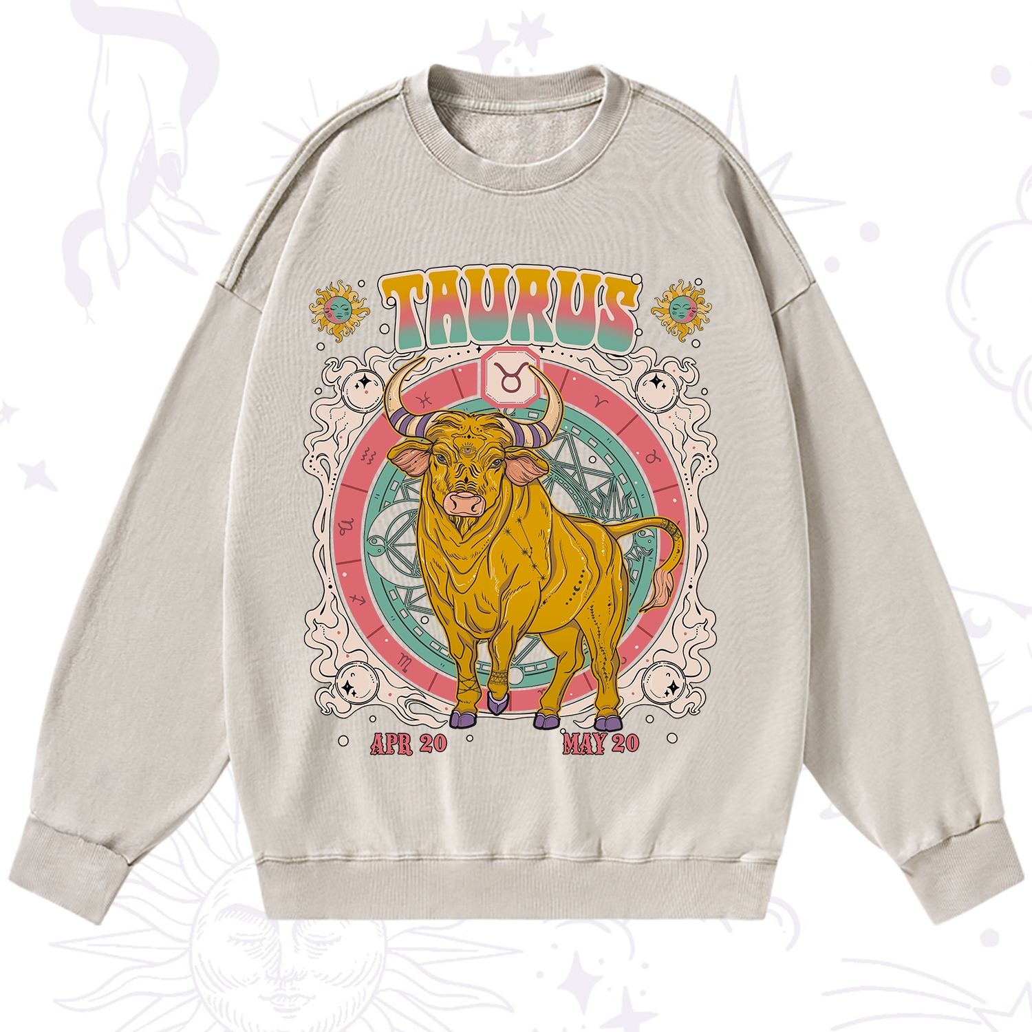 Purplehecate Taurus Cosmic Zodiac  Washed Sweatshirt