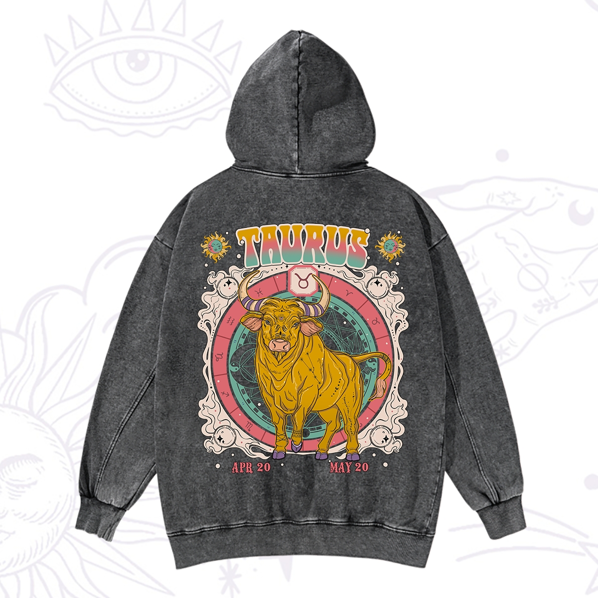 Purplehecate Taurus Cosmic Zodiac  Washed Hoodie