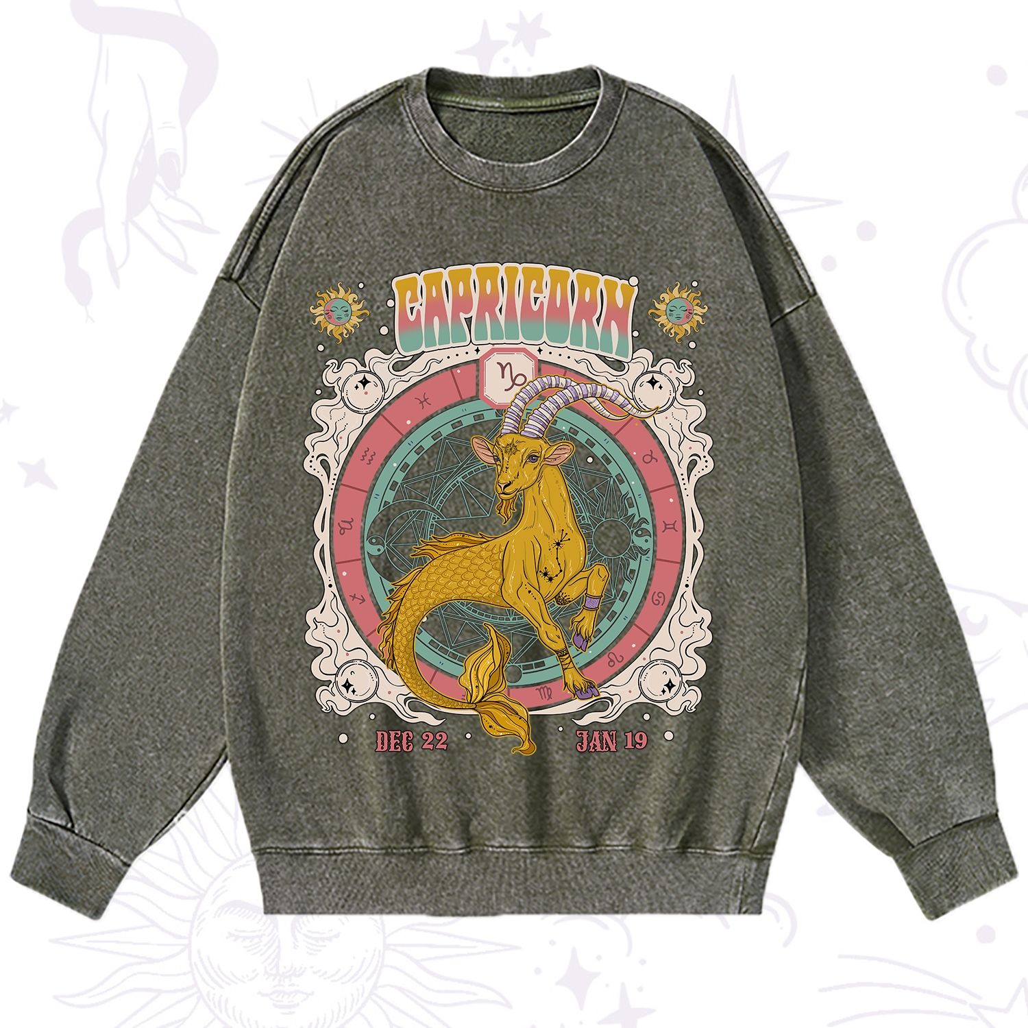 Purplehecate Capricorn Cosmic Zodiac Washed Sweatshirt
