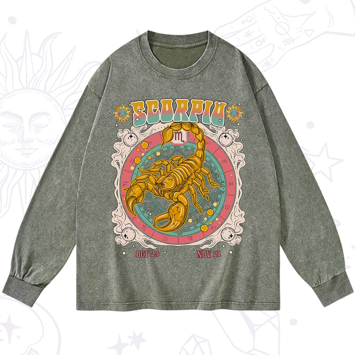 Purplehecate Scorpio Cosmic Zodiac Washed Long Sleeve Shirt