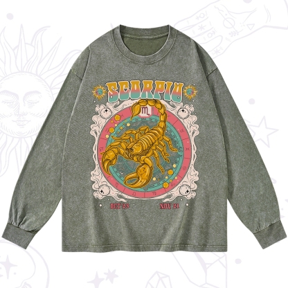 Purplehecate Scorpio Cosmic Zodiac Washed Long Sleeve Shirt