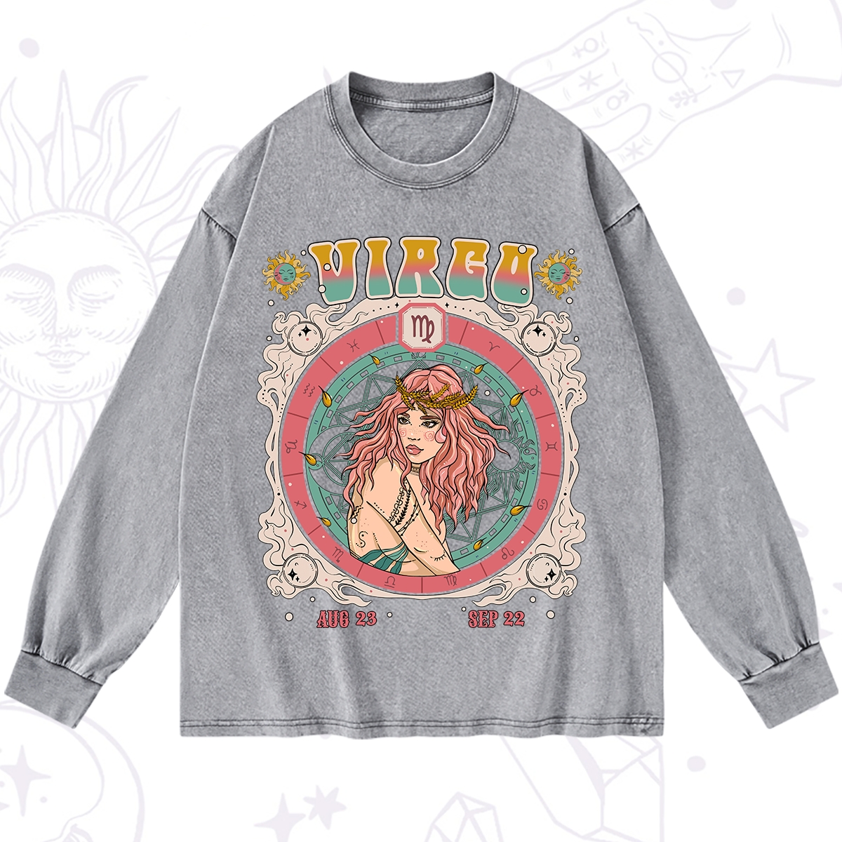 Purplehecate Virgo Cosmic Zodiac Washed Long Sleeve Shirt