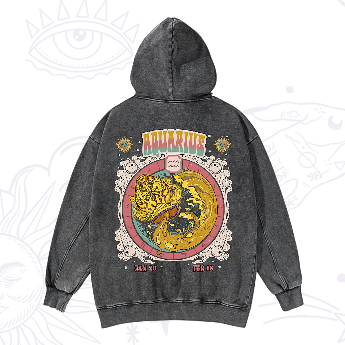 Purplehecate Aquarius Cosmic Zodiac Washed Hoodie