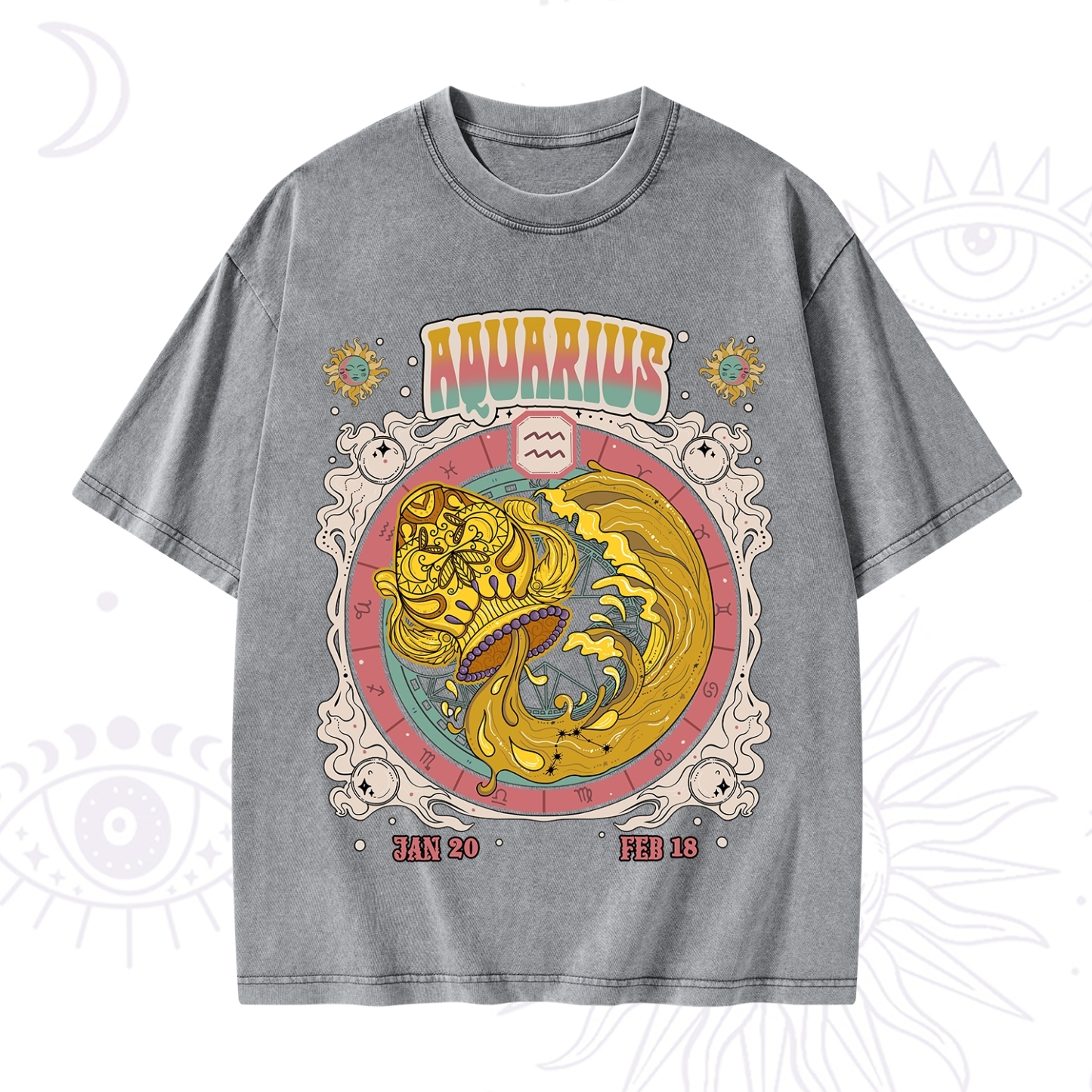 Purplehecate Aquarius Cosmic Zodiac Washed T-Shirt