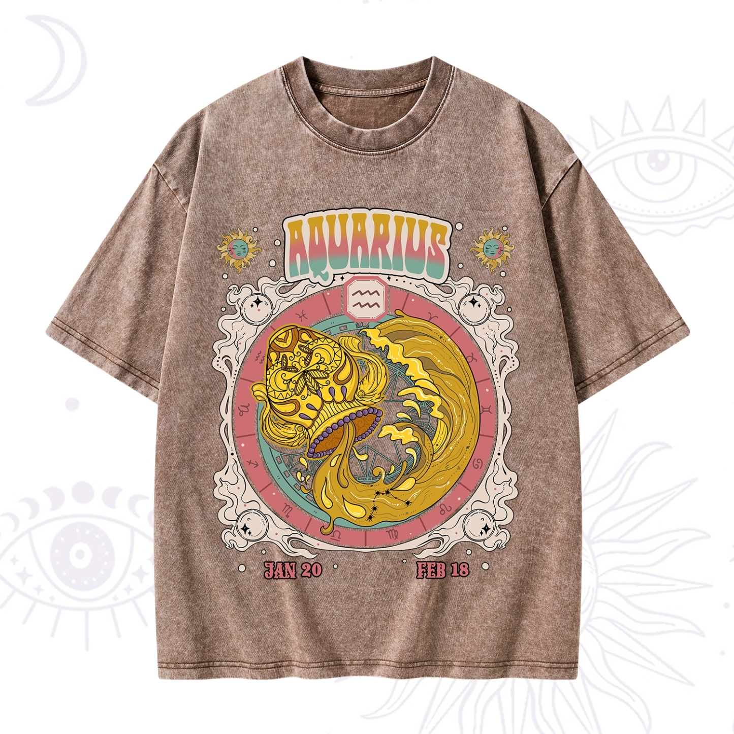 Purplehecate Aquarius Cosmic Zodiac Washed T-Shirt