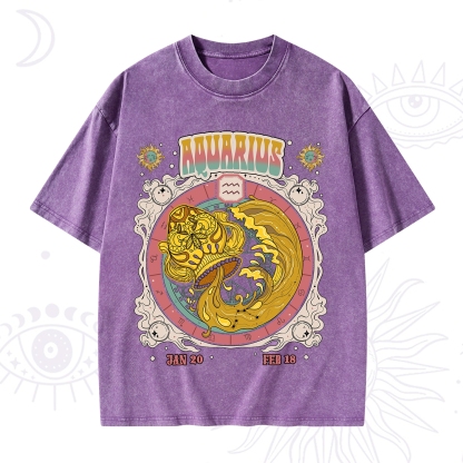 Purplehecate Aquarius Cosmic Zodiac Washed T-Shirt