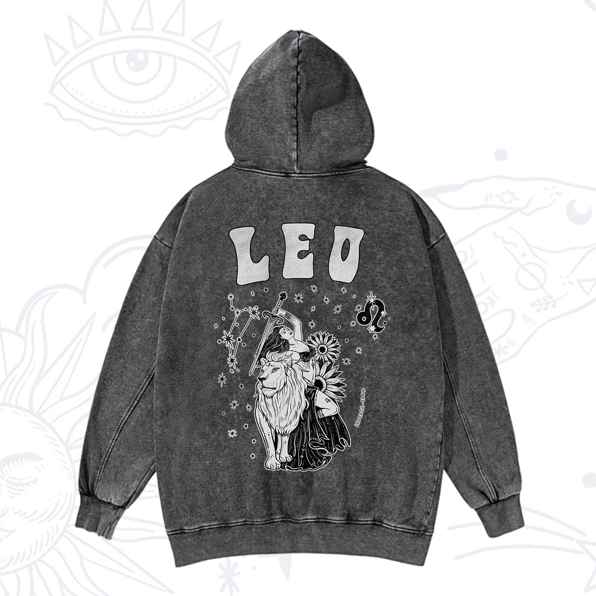 Purplehecate Leo Zodiac Glyphs Washed Hoodie