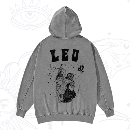 Purplehecate Leo Zodiac Glyphs  Washed Hoodie