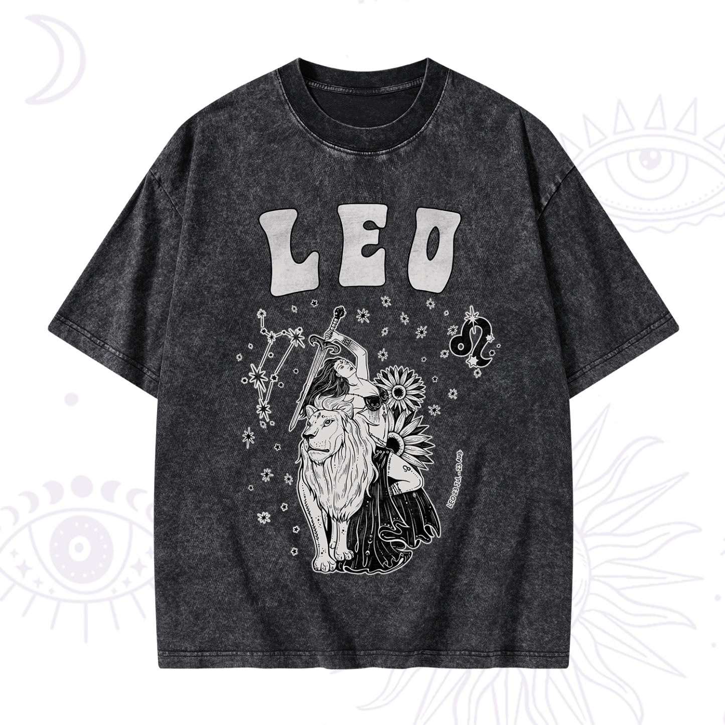 Purplehecate Leo Zodiac Glyphs Washed T-Shirt