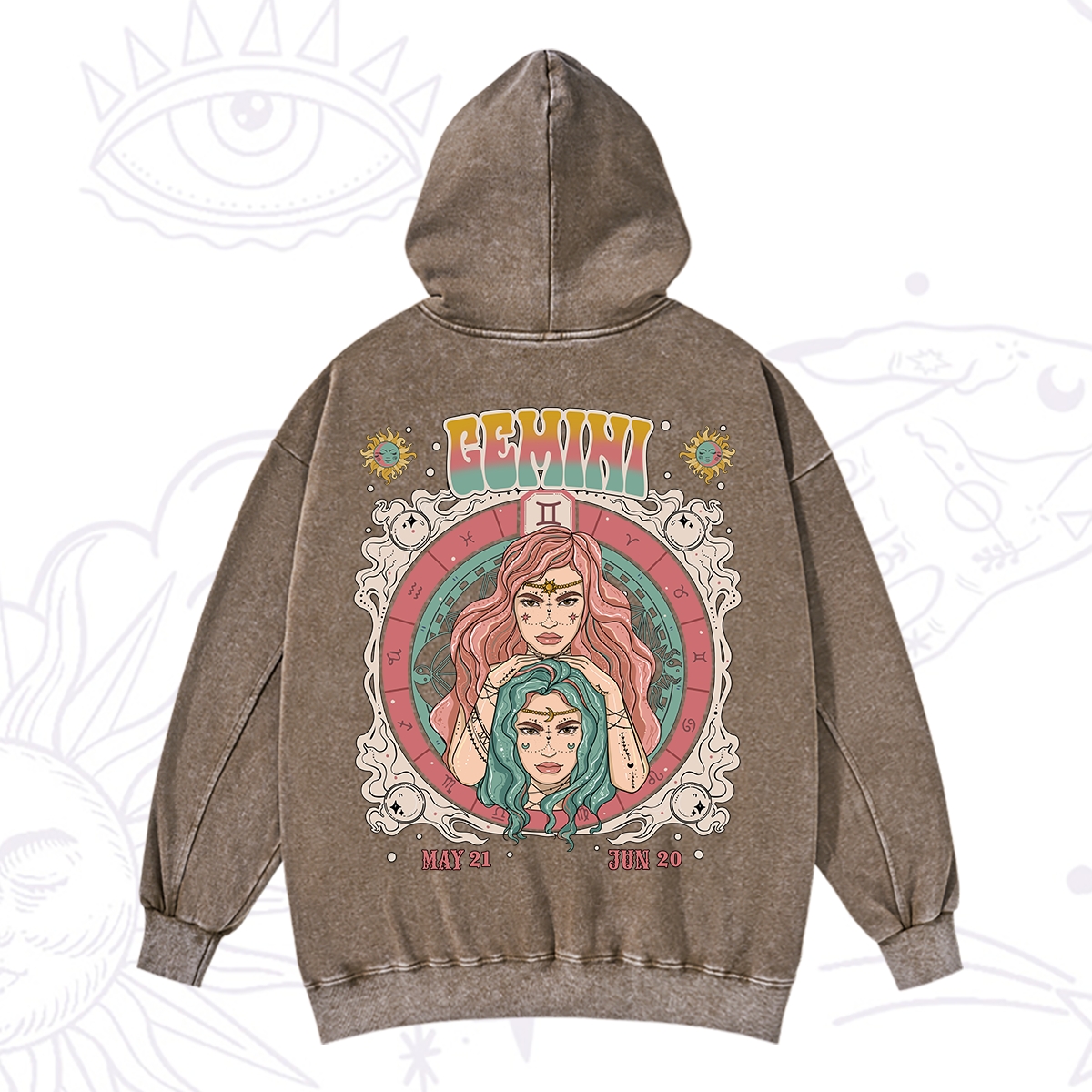 Purplehecate Gemini Cosmic Zodiac Washed Hoodie
