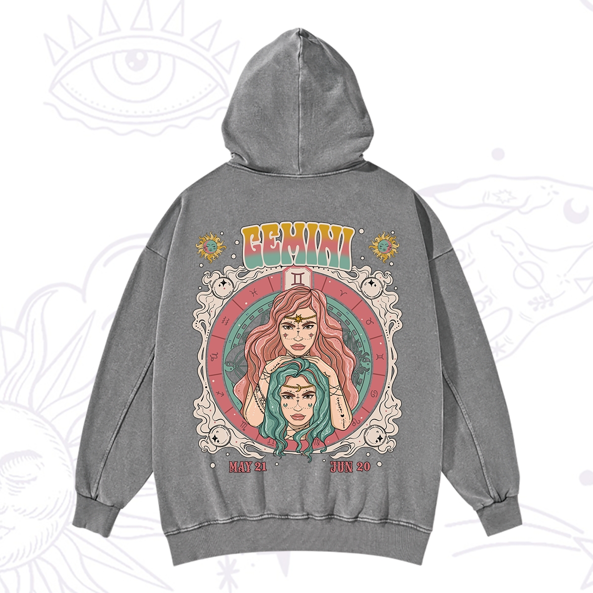 Purplehecate Gemini Cosmic Zodiac Washed Hoodie