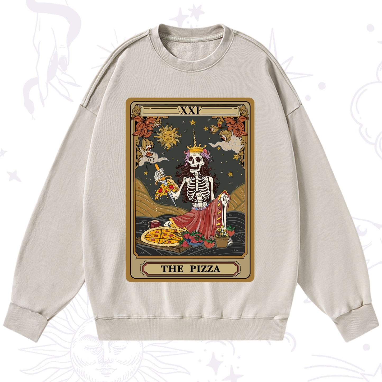 Purplehecate The Pizza Tarot Card Washed Sweatshirt