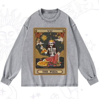 Purplehecate The Pizza Tarot Card Washed Long Sleeve Shirt