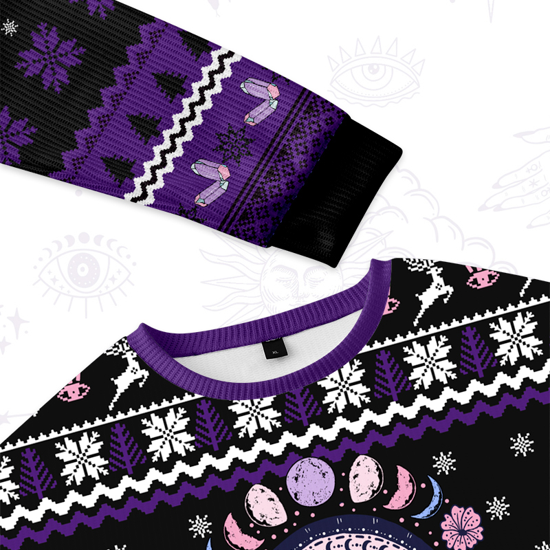 Purplehecate Moon Phase Bat Ugly Christmas Sweater