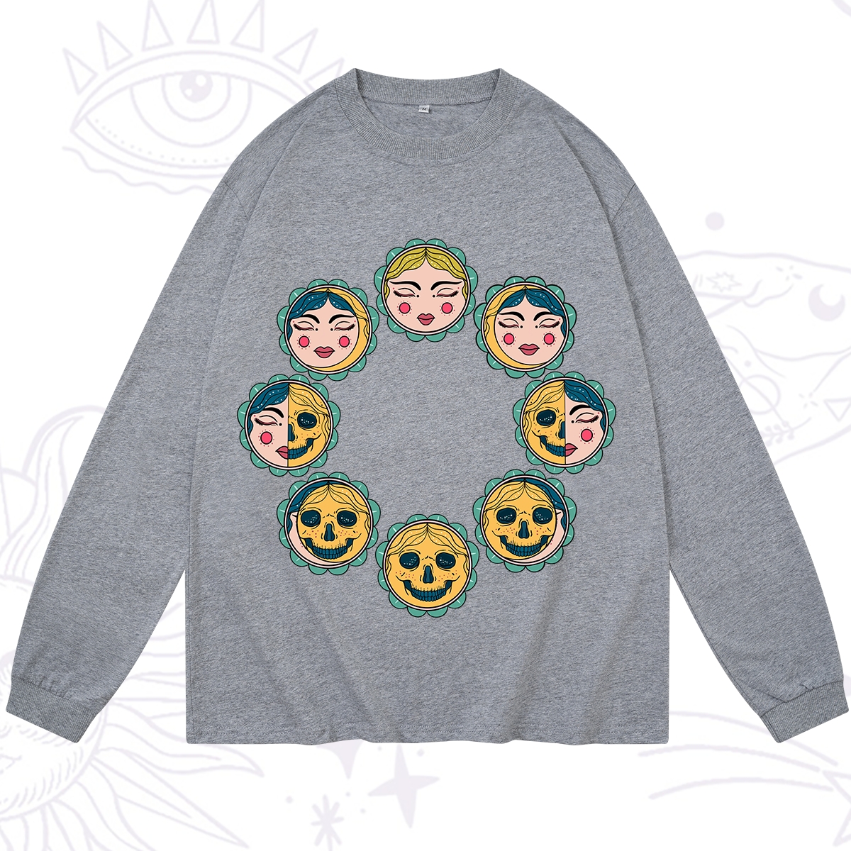 Purplehecate Lunar Skull Cycle Long Sleeve T-Shirt