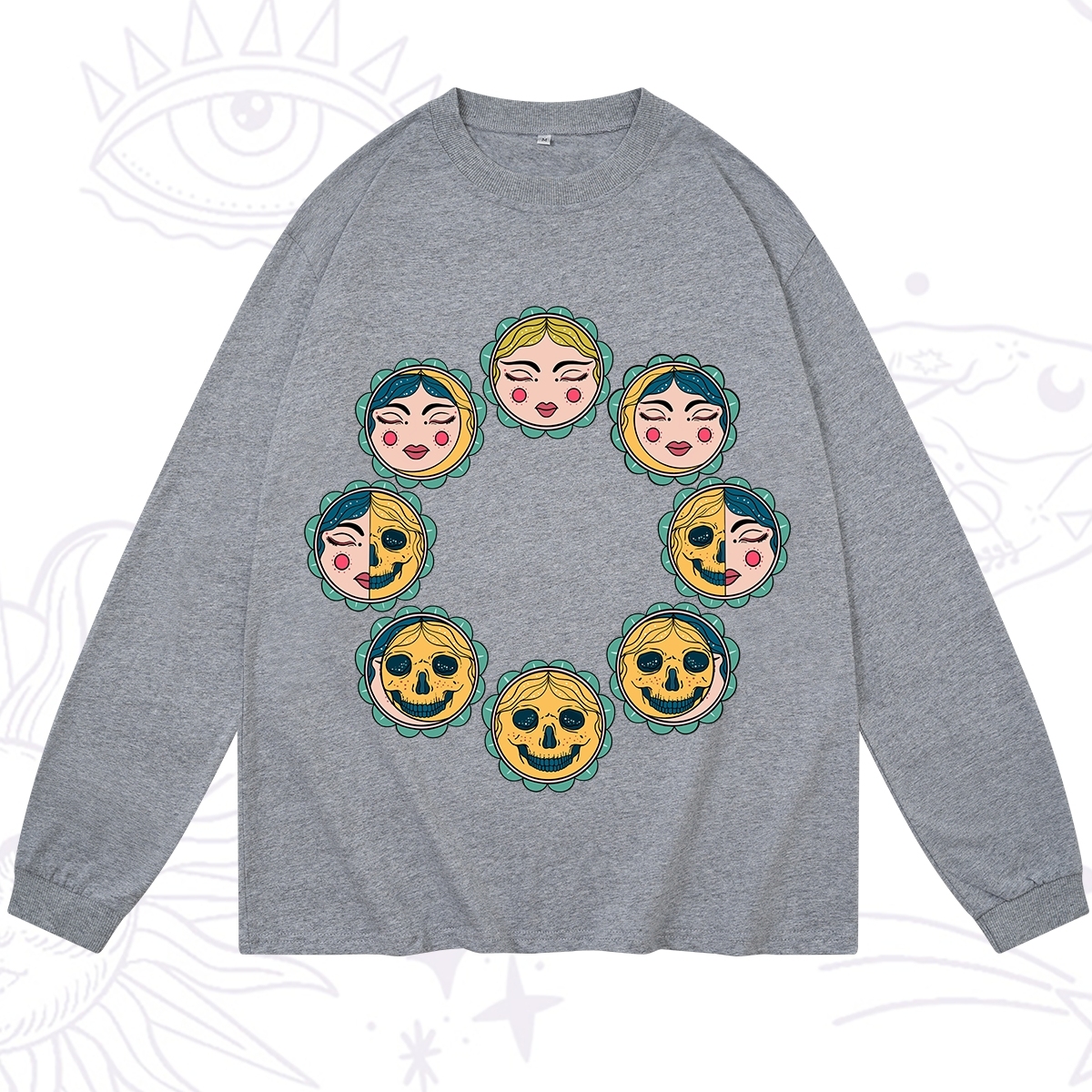 Purplehecate Lunar Skull Cycle Long Sleeve T-Shirt