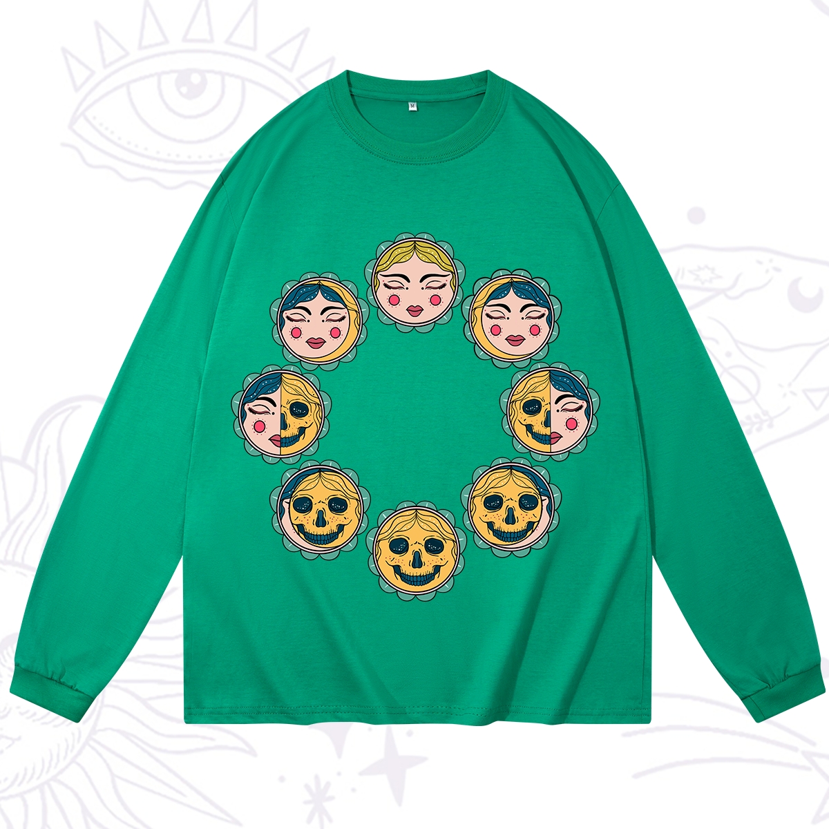Purplehecate Lunar Skull Cycle Long Sleeve T-Shirt