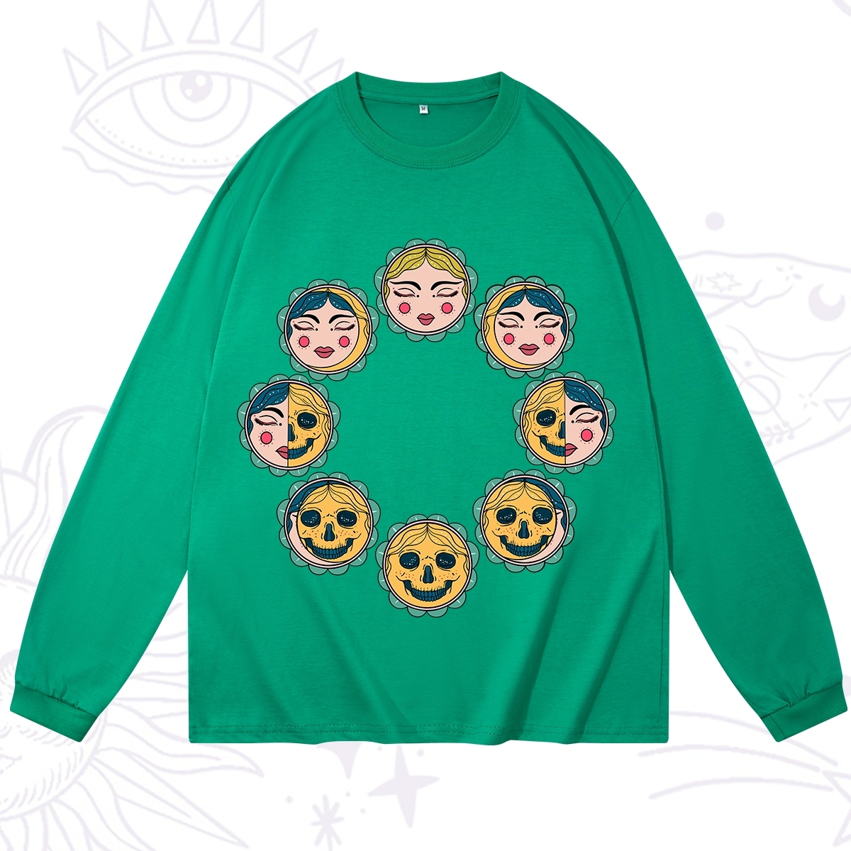 Purplehecate Lunar Skull Cycle Long Sleeve T-Shirt