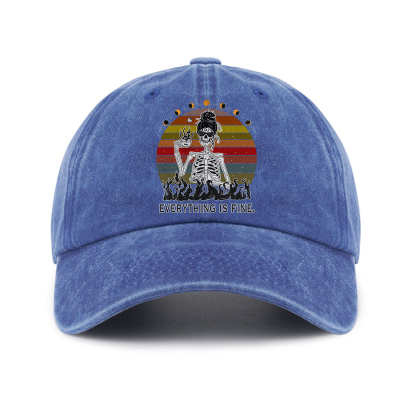 Purplehecate Everything Is Fine Skeleton Baseball Cap