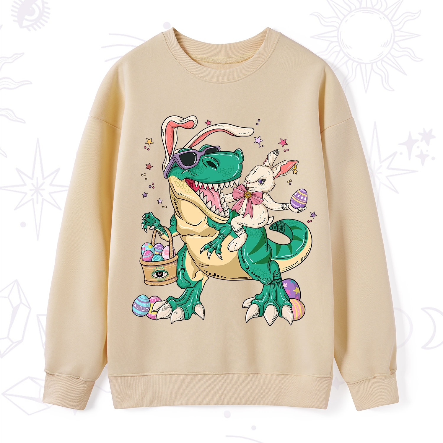 Purplehecate Easter Bunny Riding Dinosaur Sweatshirt