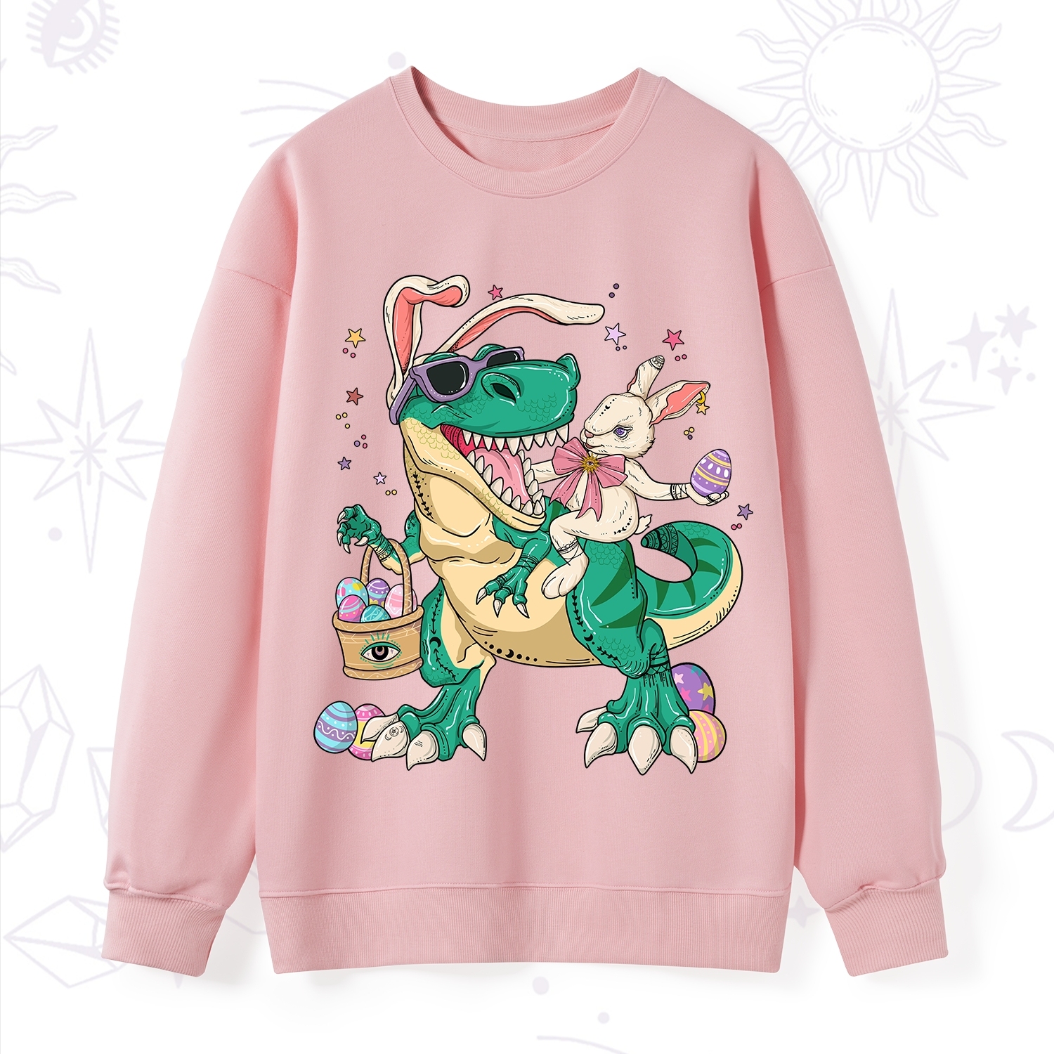 Purplehecate Easter Bunny Riding Dinosaur Sweatshirt