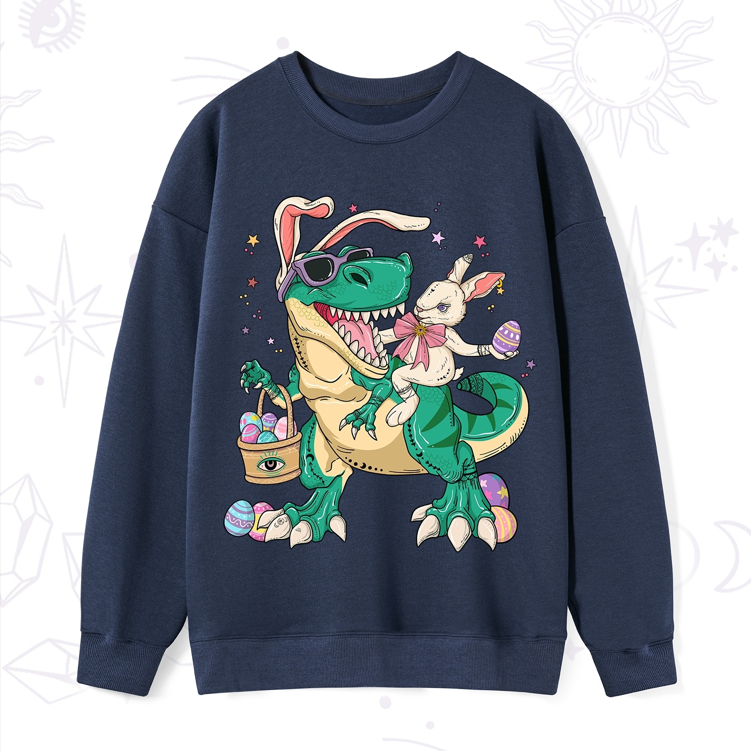 Purplehecate Easter Bunny Riding Dinosaur Sweatshirt