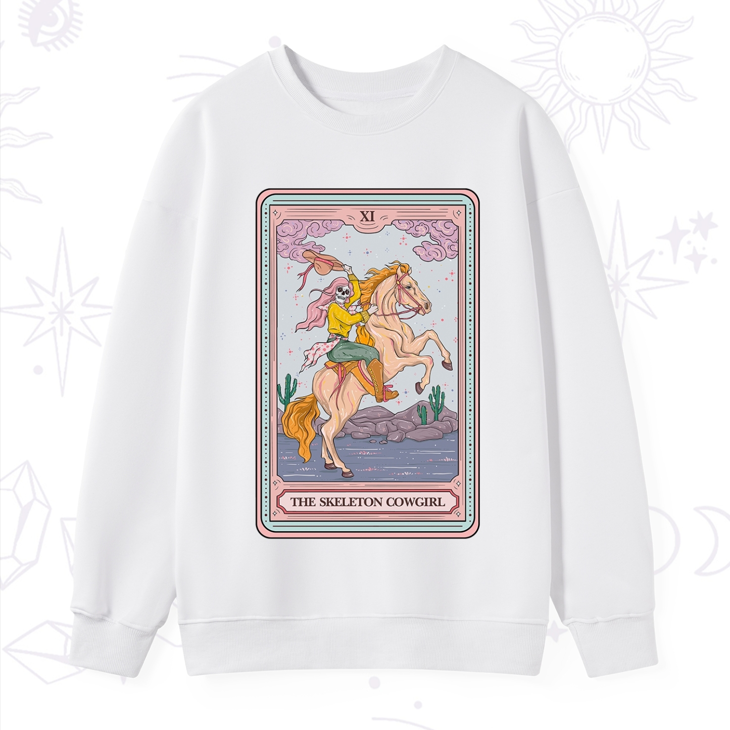 Purplehecate The Skeleton Cowgirl Tarot Card Sweatshirt