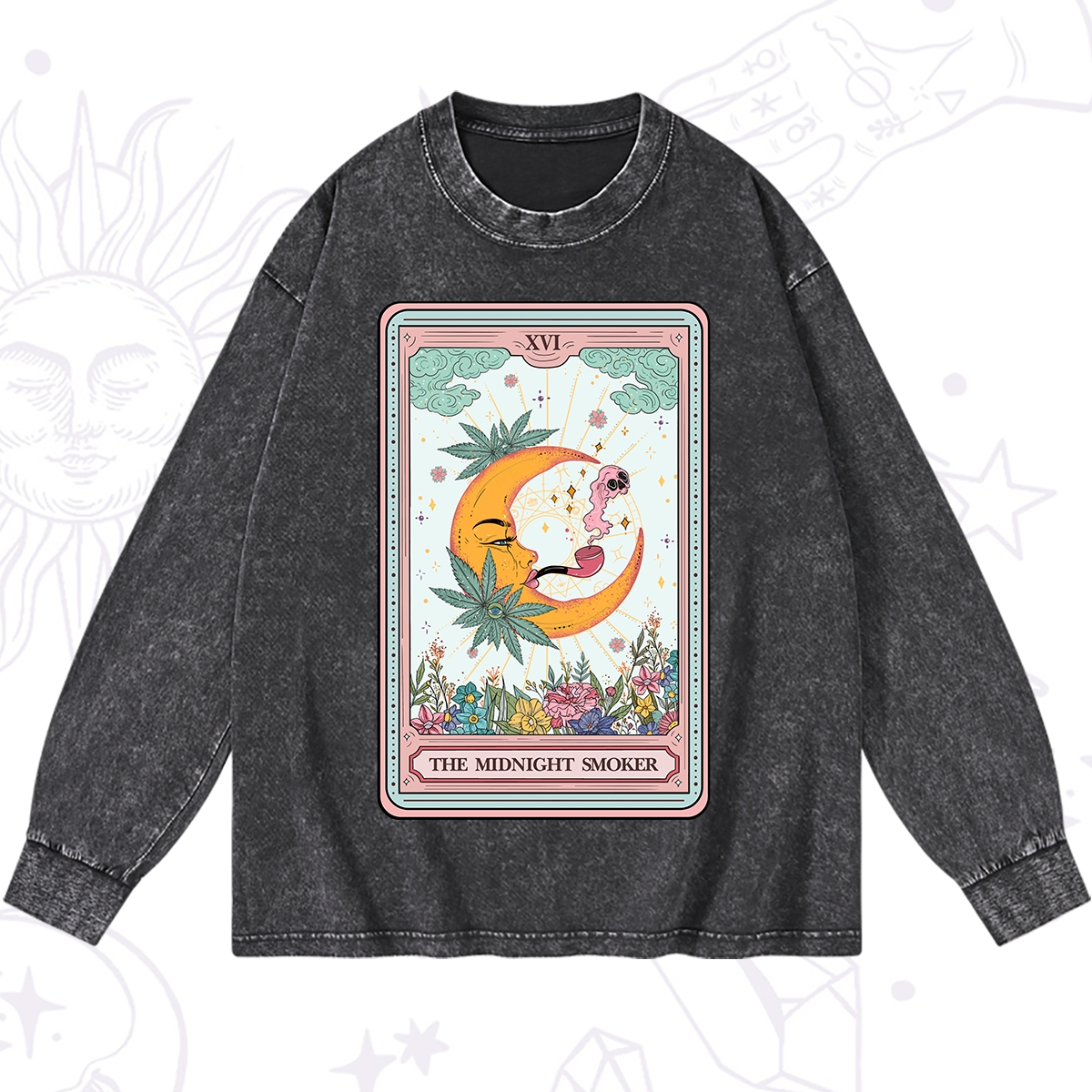 Purplehecate The Midnight Smoker Tarot Washed Long Sleeve Shirt
