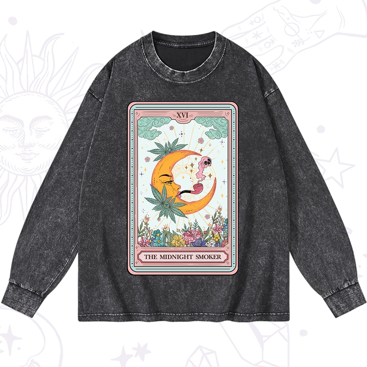 Purplehecate The Midnight Smoker Tarot Washed Long Sleeve Shirt
