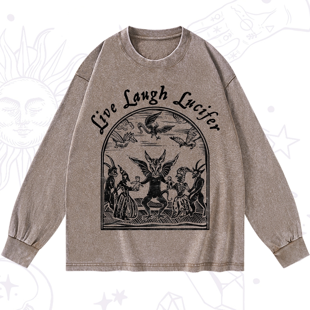 Purplehecate Live Laugh Lucifer Washed Long Sleeve Shirt
