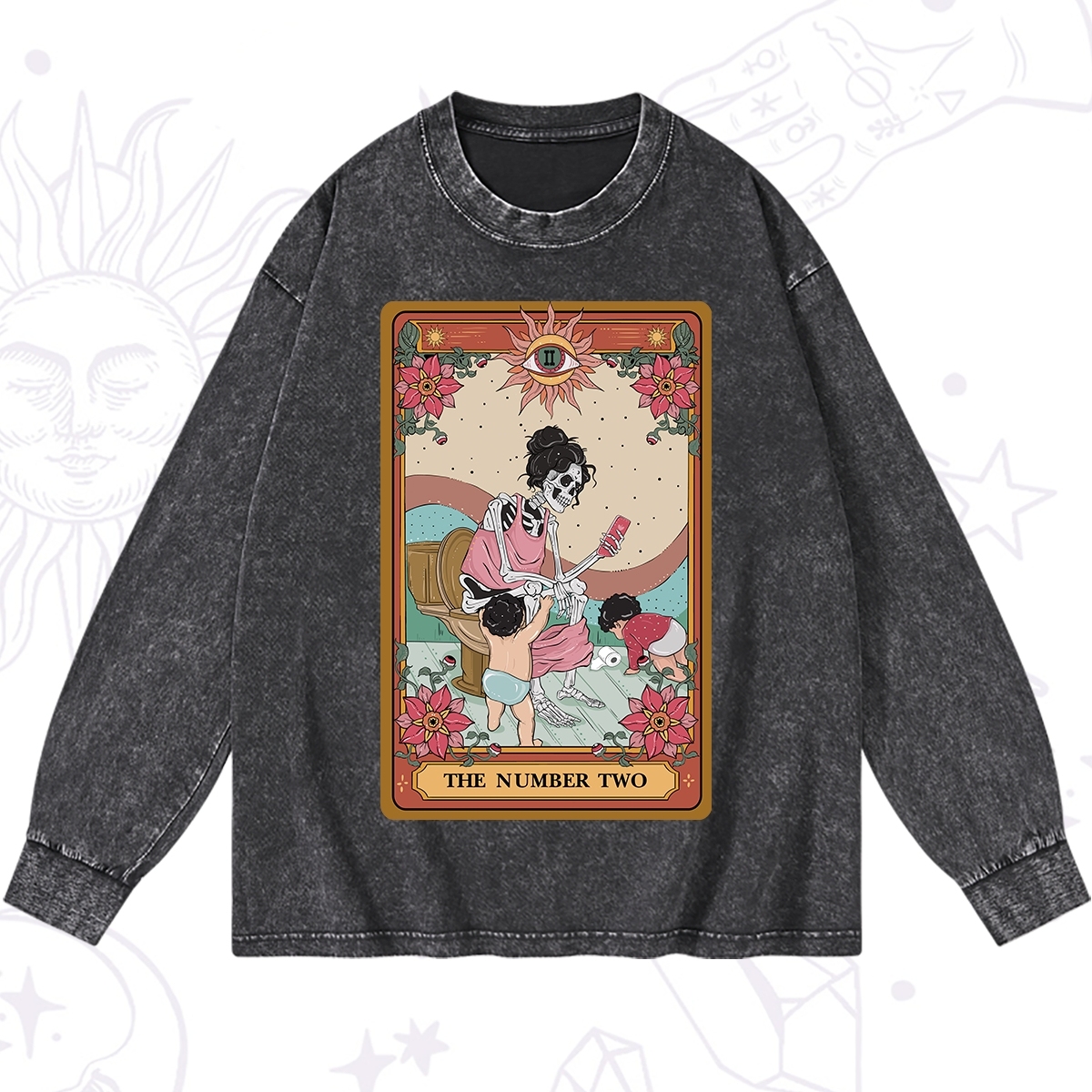Purplehecate The Number Two Tarot Washed Long Sleeve Shirt
