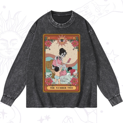 Purplehecate The Number Two Tarot Washed Long Sleeve Shirt