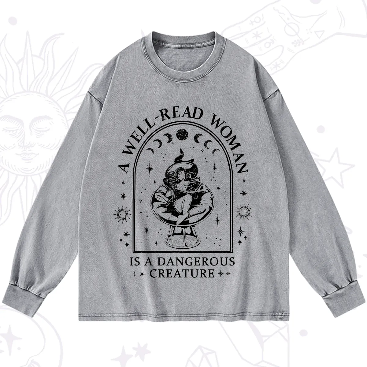 Purplehecate A Well Read Woman Bookish Washed Long Sleeve Shirt