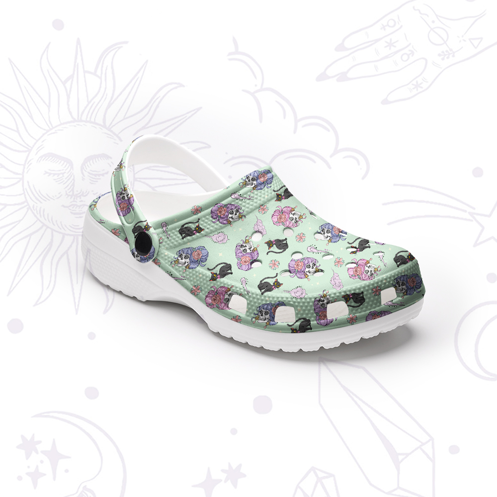 Purplehecate Magical Cat Skeleton Mom Rubber Clogs