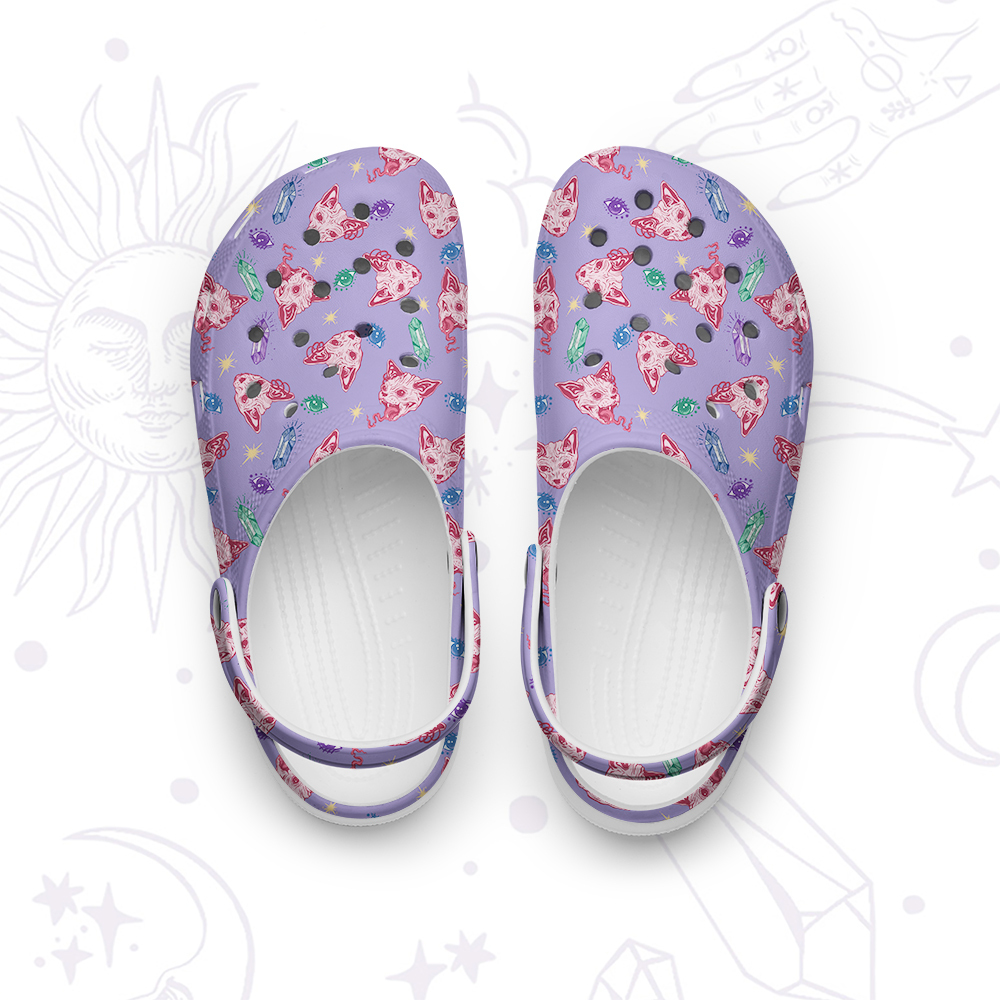 Purplehecate Crystal Cat Skull Rubber Clogs