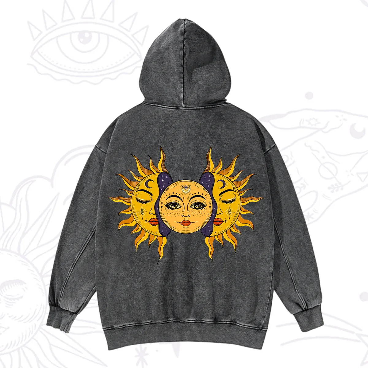 Purplehecate Celestial Twin Suns Washed Hoodie