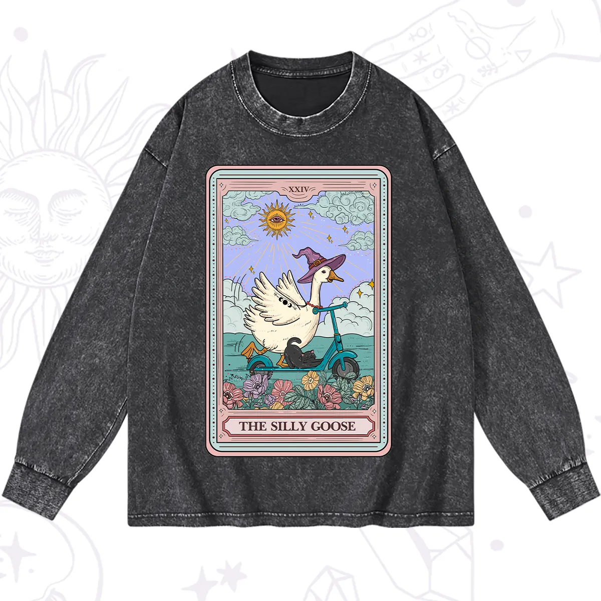 Purplehecate The Silly Goose Tarot Card Washed Long Sleeve Shirt