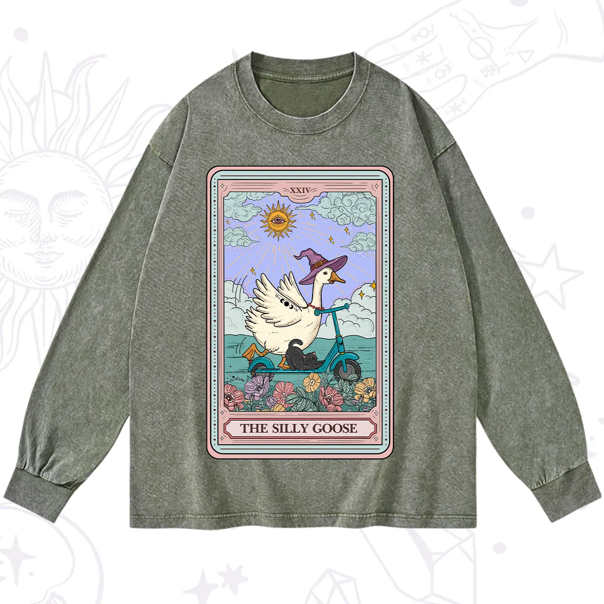 Purplehecate The Silly Goose Tarot Card Washed Long Sleeve Shirt