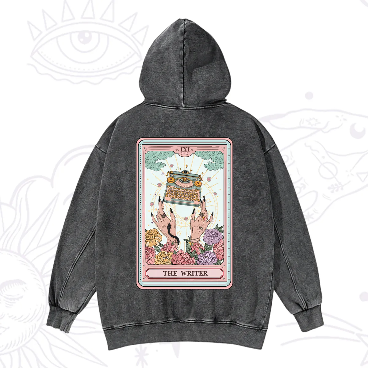 Purplehecate The Writer Tarot Card Washed Hoodie