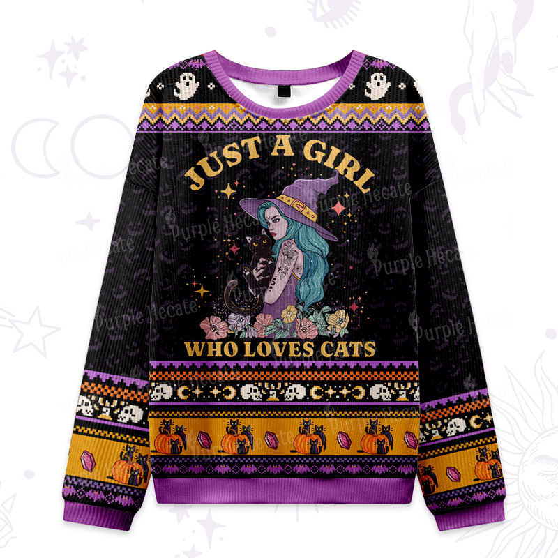 Purplehecate Just A Girl Who Loves Cats Ugly Halloween Sweatshirts