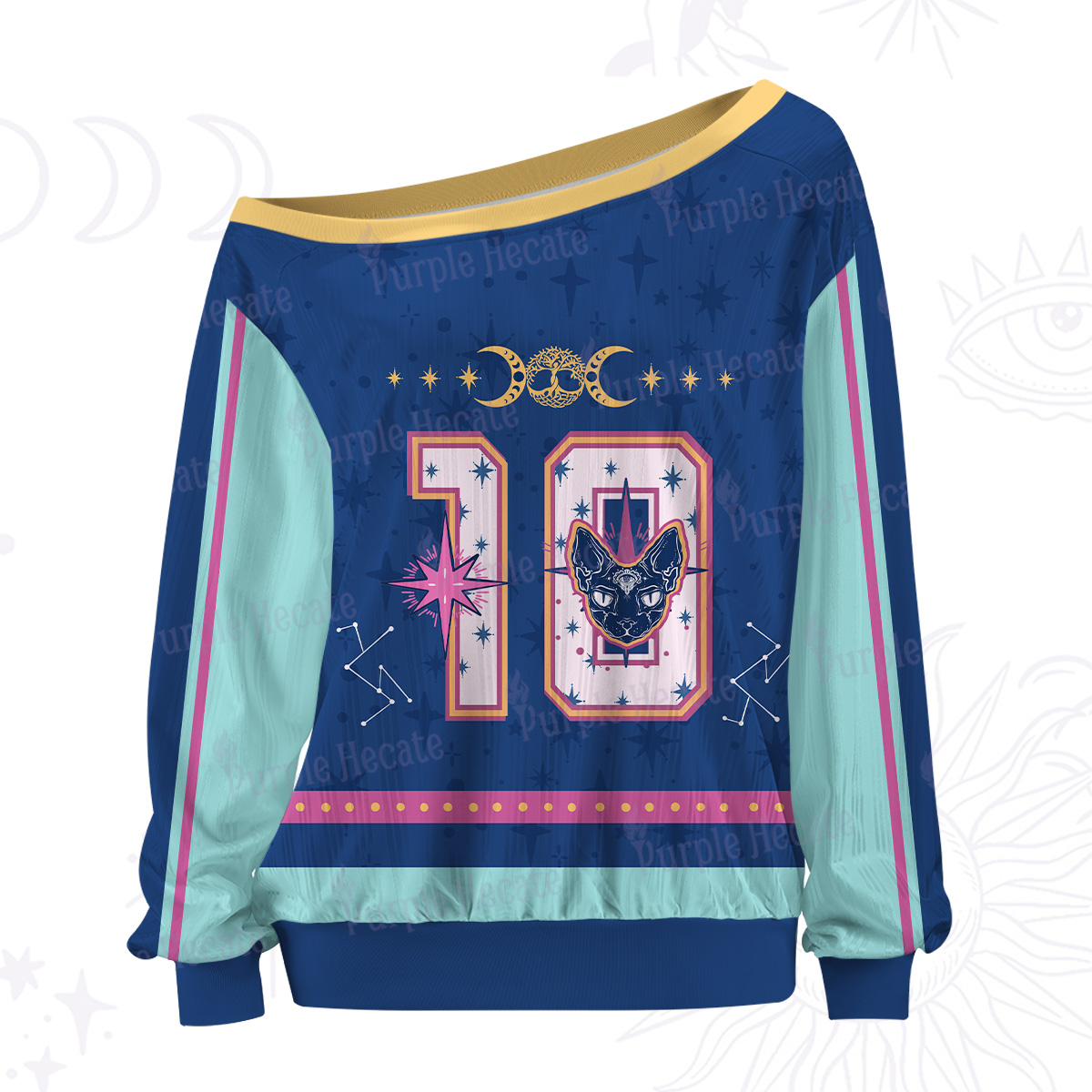 Purplehecate No.10 The Fortune Cat Off The Shoulder Graphic Jersey