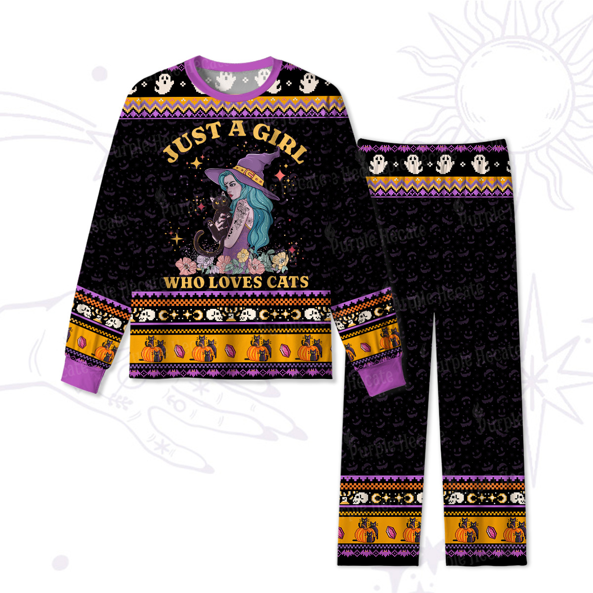 Purplehecate Just A Girl Who Loves Cats Halloween Pajamas