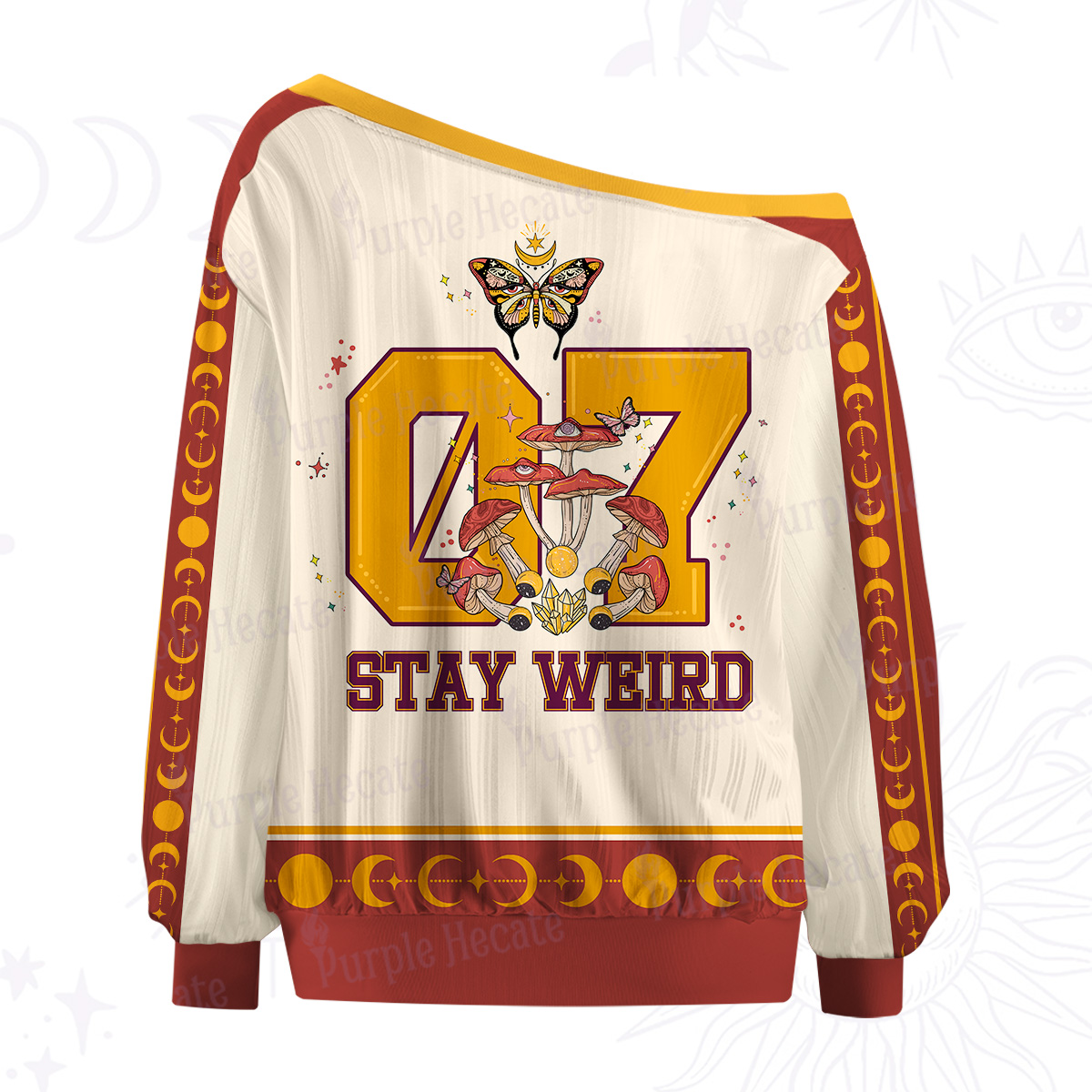 Purplehecate Stay Weird Off The Shoulder Graphic Jersey