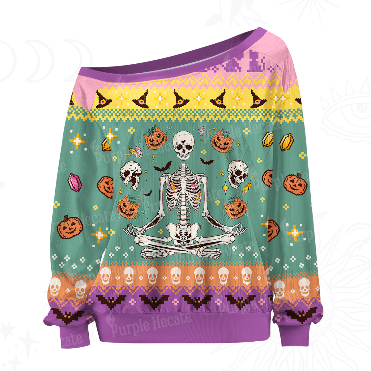 Purplehecate Funny Skeleton Halloween Off The Shoulder Graphic Jersey