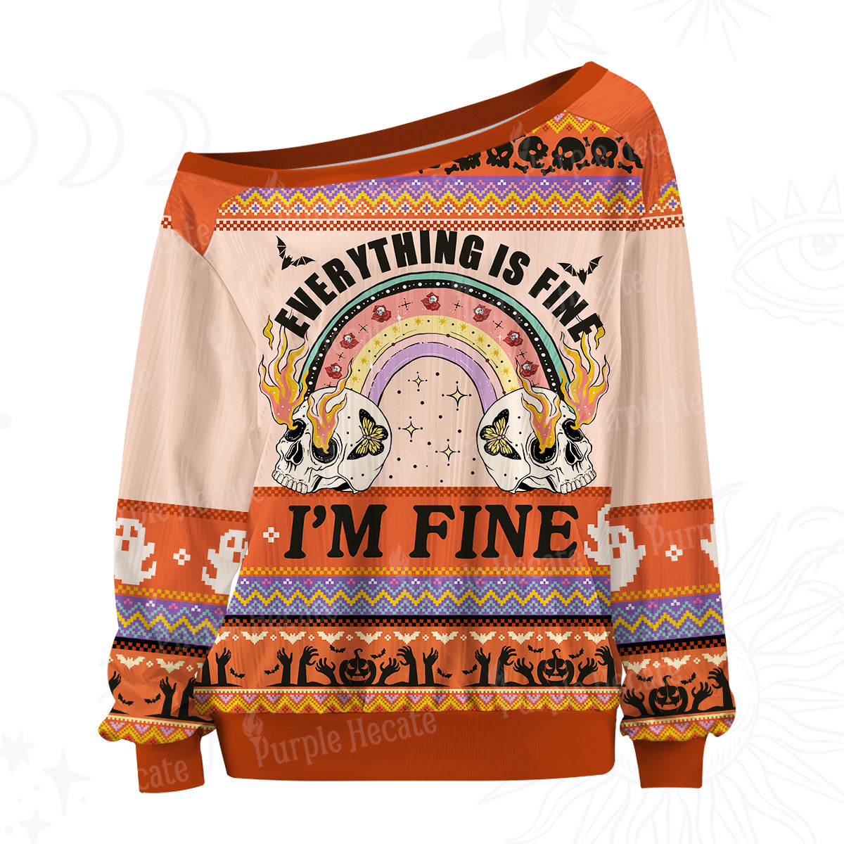 Purplehecate Everything Is Fine Off The Shoulder Graphic Jersey