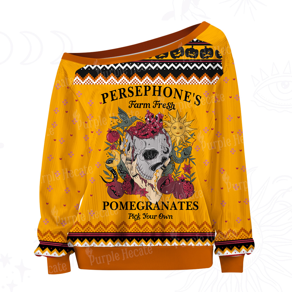 Purplehecate Persephone's Farm Fresh Pomegranates Pick Your Own Off The Shoulder Graphic Jersey