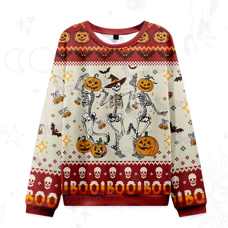 Purplehecate Pumpkin Head Skeleton Dance Halloween Ugly Halloween Sweatshirts