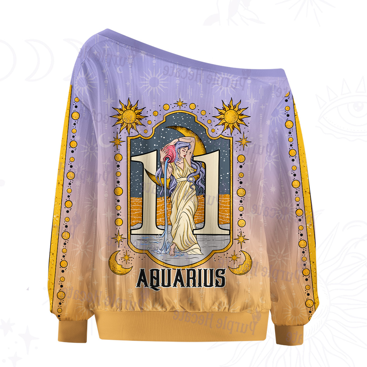 Purplehecate Aquarius Zodiac Off The Shoulder Graphic Jersey